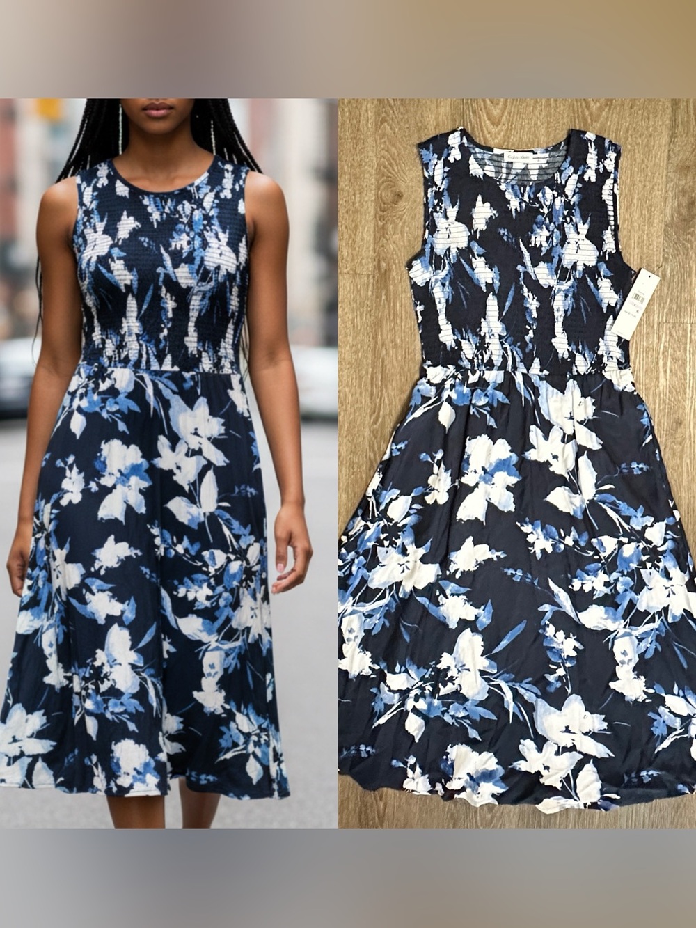 Calvin.Klein Blue White smocked Size 6 New with tags